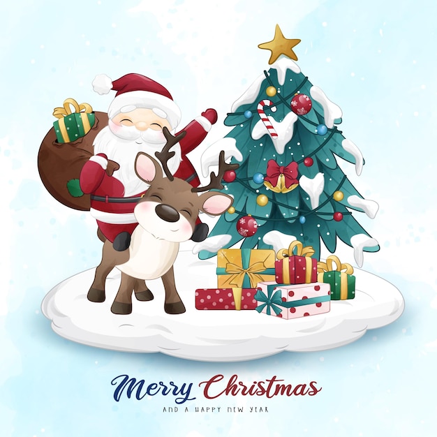 Vector adorable santa claus navidad con ilustración acuarela