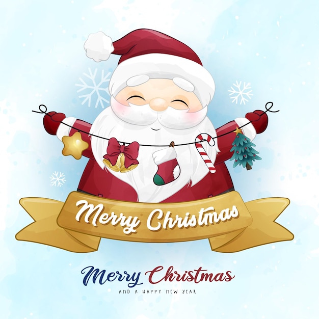 Vector adorable santa claus navidad con ilustración acuarela