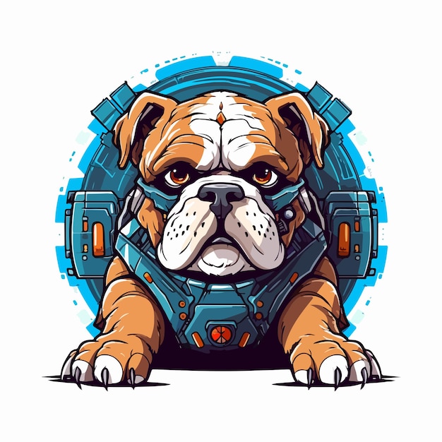 Adorable y sencillo vector de bulldog cyberpunk