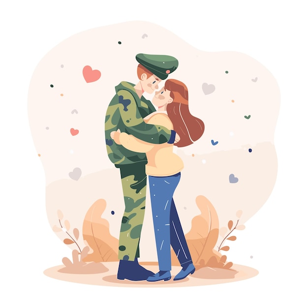 Vector adorable soldado en el día de san valentín ilustración vectorial plana