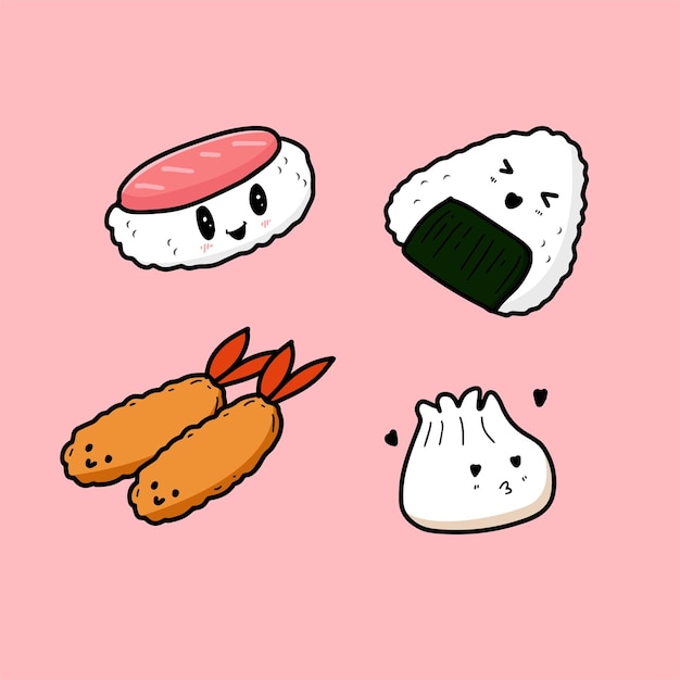 Adorable sushi deleita una encantadora ilustración de sushi