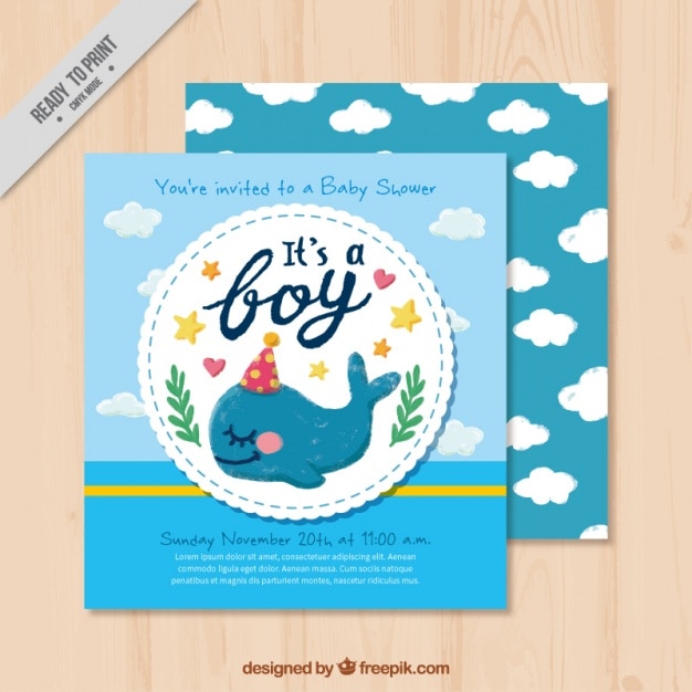 Vector adorable tarjeta de bienvenida de bebé con una ballena