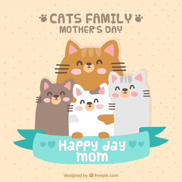 Adorable tarjeta de familia de gatos