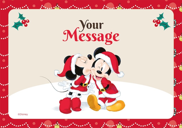 Vector adorable tarjeta de navidad de mickey y minnie mouse