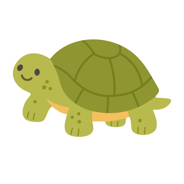 Adorable tortuga verde con una gran concha caminando felizmente colorida ilustración de animal vectorial plano