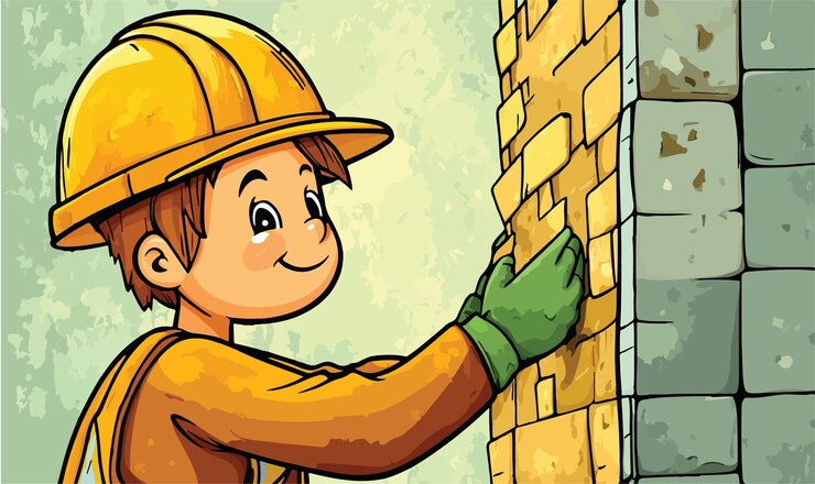 Vector el adorable trabajador de la construcción de dibujos animados
