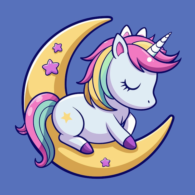 Vector adorable unicornio luna soñadora dibujos animados obra de arte vectorial