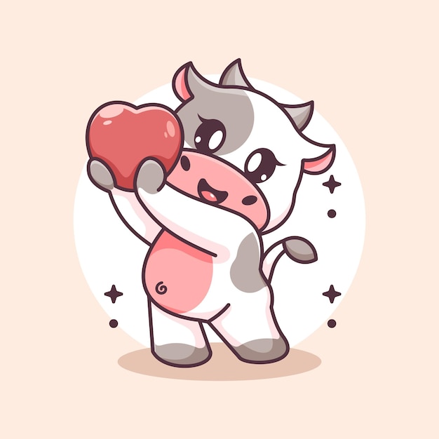 Adorable vaca está dando dibujos animados de corazones | Vector Premium