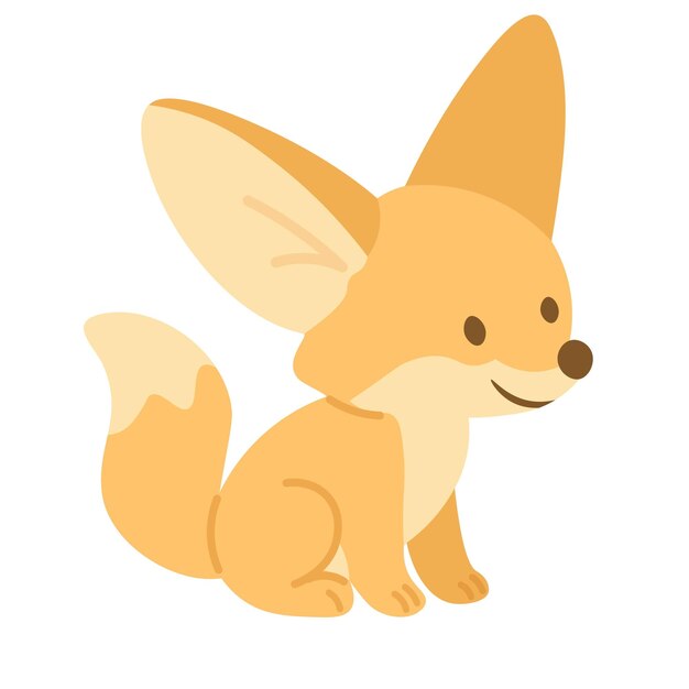 Adorable zorro fennec de dibujos animados sentado felizmente Clipart vectorial plano aislado sobre fondo blanco