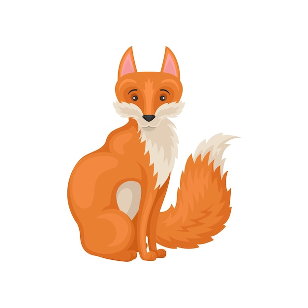 Adorable zorro rojo sentado aislado en fondo blanco vista lateral criatura del bosque personaje de dibujos animados de animal mamífero salvaje elemento gráfico colorido para niños libro de cuentos icono vectorial en estilo plano