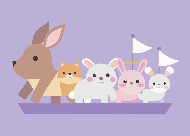 Vector adorables bebés animales desfile de pascua ilustración de vector plano cordero niños de tarjetas lindas