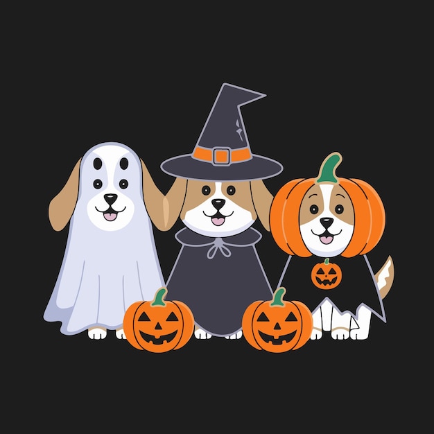 Adorables cachorros de Halloween Perros espeluznantes disfrazados con calabazas listos para una noche espeloznante
