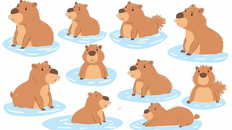 Vector adorables capybaras una colección de simpáticos y divertidos personajes de capybara