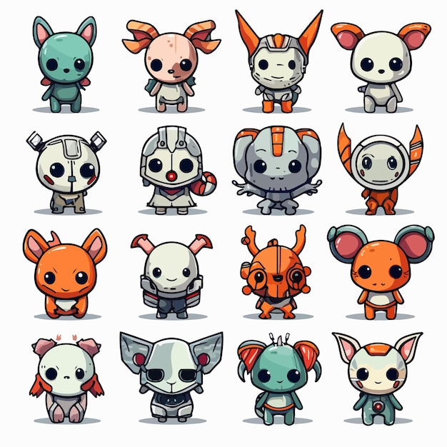 Adorables iconos de animales Cyberpunk set clipart