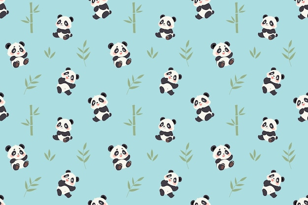 Los adorables osos panda juegan entre las plantas de bambú