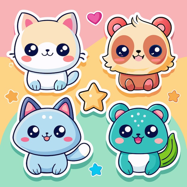 Adorables pegatinas de animales de dibujos animados Diseños lindos de gatos, pandas y ranas
