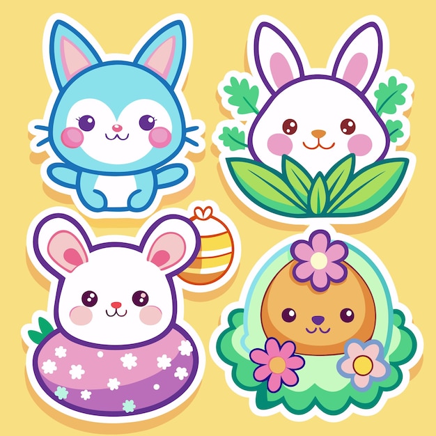 Adorables pegatinas de conejo para las artesanías divertidas de Pascua