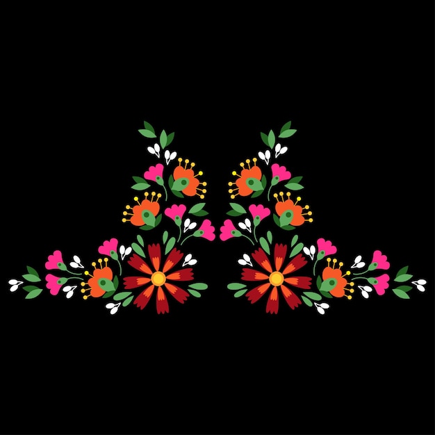 Adorno de bordado floral mexicano sobre fondo negro