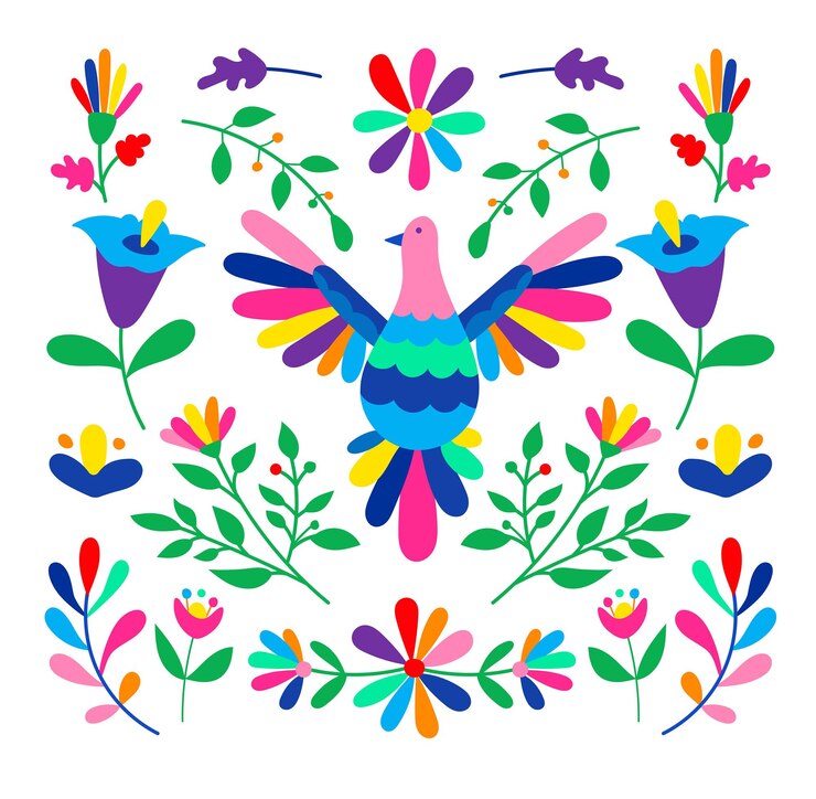 Vector adorno bordado otomí mexicano bordado textil tradicional mexicano colorido