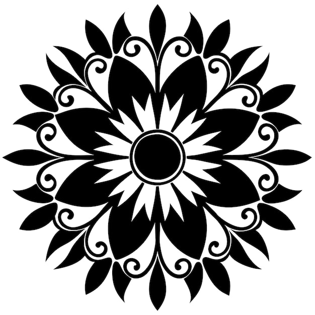 adorno circular con silueta floral simétrica arte vectorial e ilustración