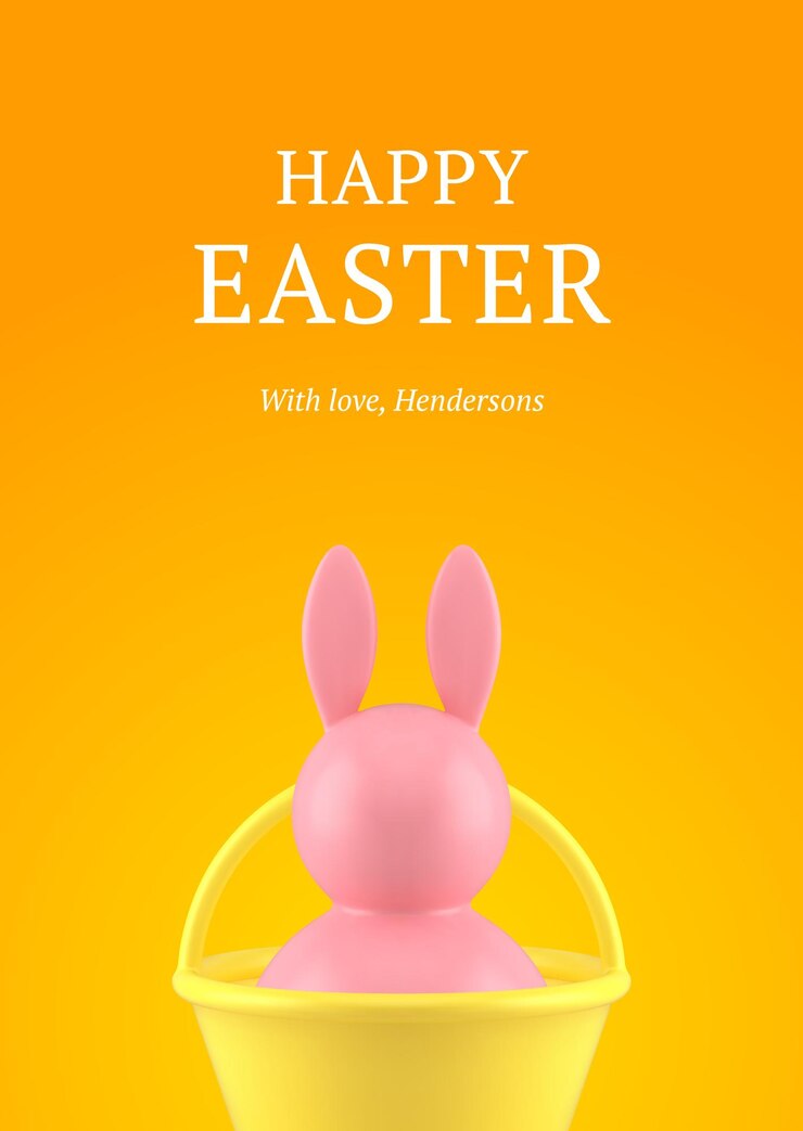 Vector adorno de conejito de pascua feliz en vacaciones de cesta celebrar ilustración de vector realista de plantilla de diseño de tarjeta de felicitación 3d