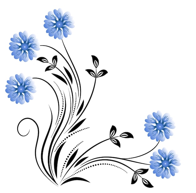 Vector adorno decorativo de esquina floral con margarita sobre fondo blanco