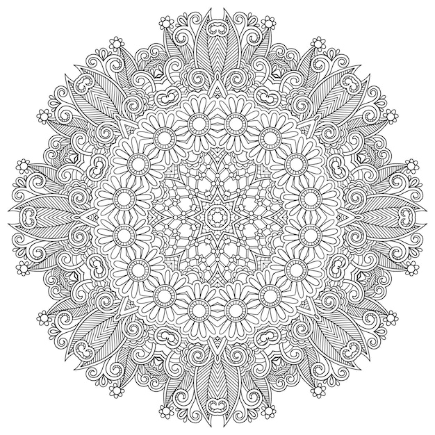 Adorno de encaje circular patrón de tapete geométrico ornamental redondo colección en blanco y negro