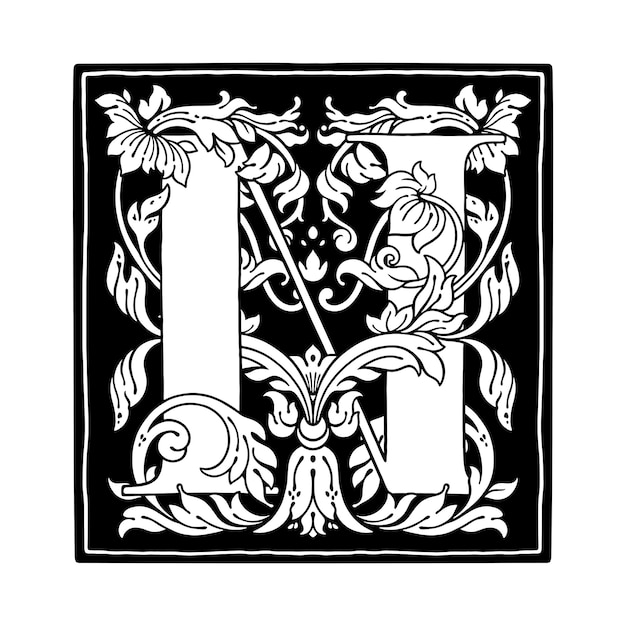 Adorno de flor de letra N Alfabeto de monograma Hermosas letras mayúsculas florales vector logo