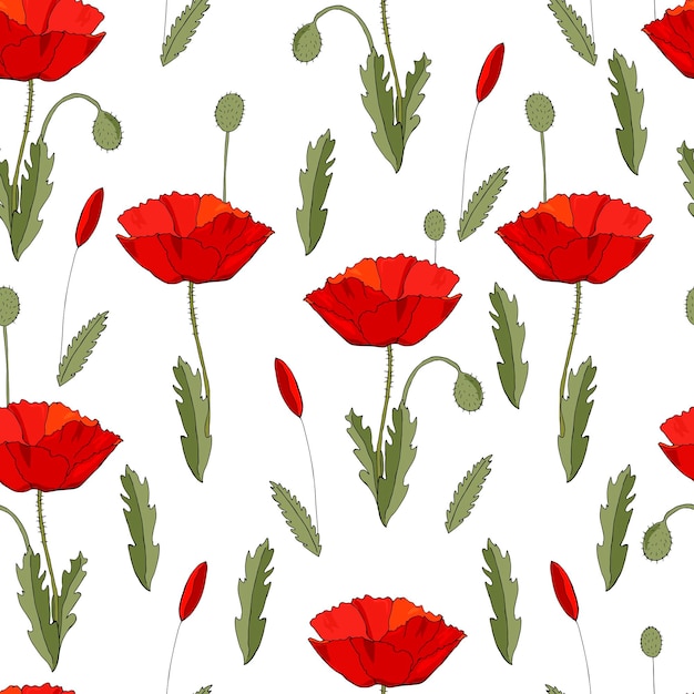 Adorno floral transparente con amapola Textura sin fin para la decoración de telas de diseño