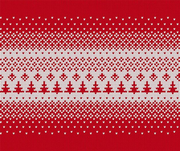 Adorno geométrico de Navidad con árboles y copos de nieve Fondo de punto sin costura de Navidad Patrón rojo