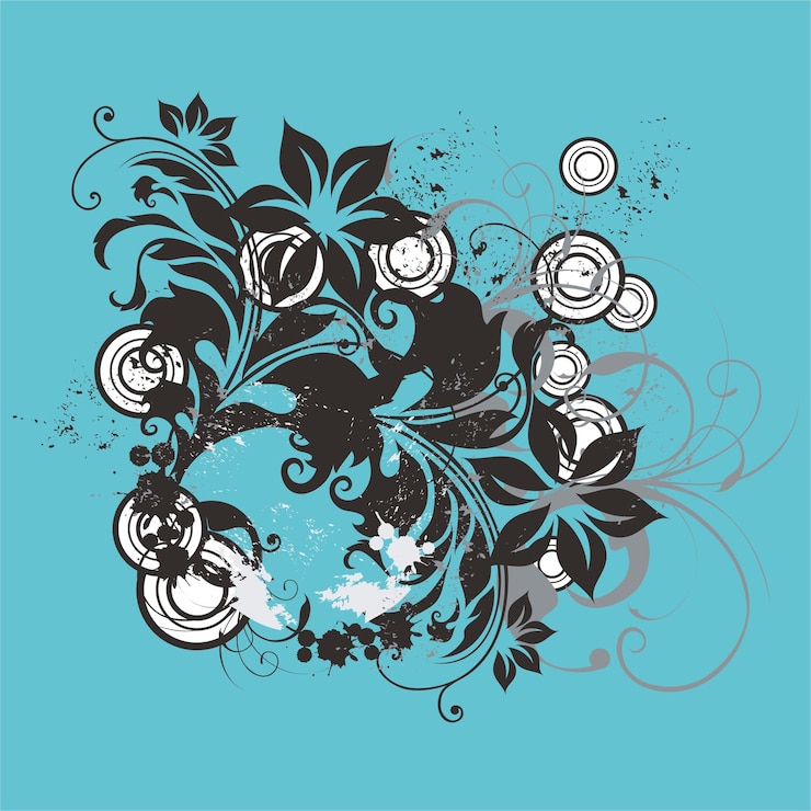 Vector adorno de hoja y diseño de vectores azules de flores