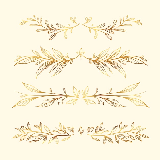 Vector adorno de hojas doradas dibujadas a mano