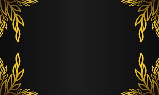 Adorno de hojas de oro dibujado a mano fondo negro