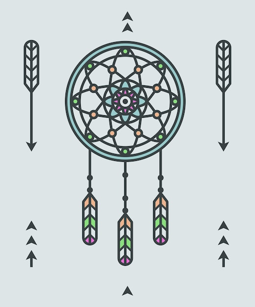 Adorno indio nativo americano con elementos deamcatcher y flechas ilustración vectorial