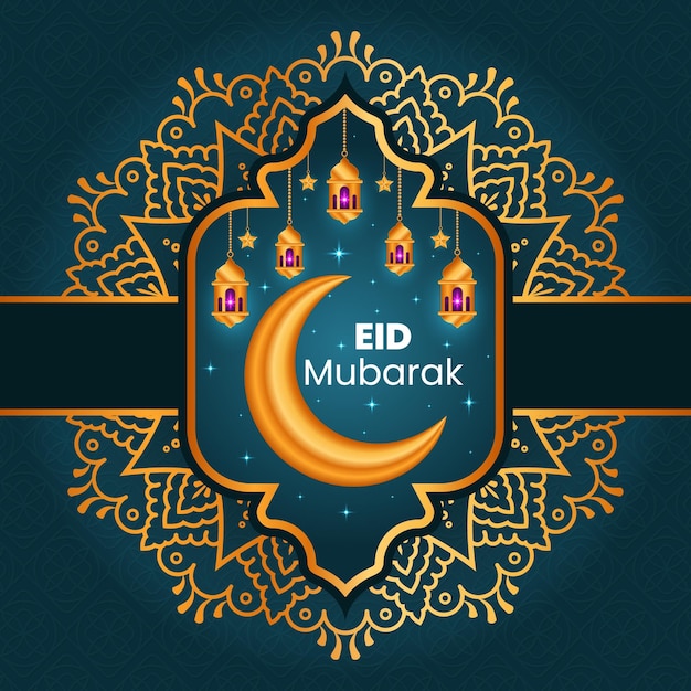 Adorno islámico Eid Mubarak con diseño decorativo de fondo de mandala islámico