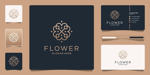 Adorno de logotipo de flor minimalista con estilo de arte lineal. diseño de tarjeta de visita de plantilla de lujo.