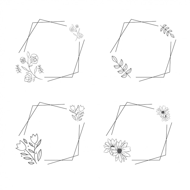 Vector adorno de lujo floral marco de flores set line art