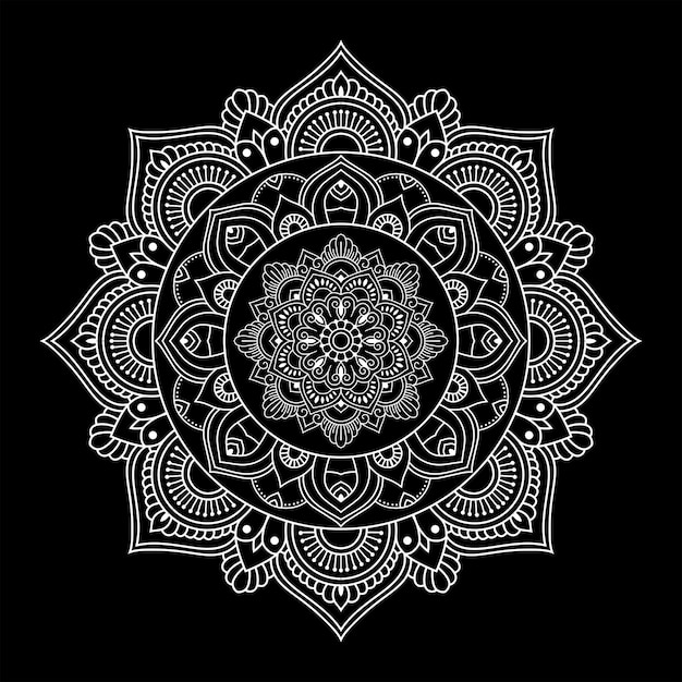 Adorno de mandala floral de color blanco sobre fondo negro