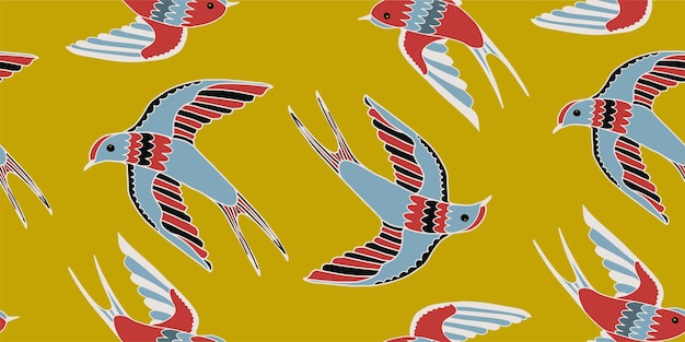 Adorno mixto dibujado a mano de patrones sin fisuras con pájaros Impresión abstracta de moda