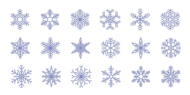 Adorno moderno de nieve de Navidad fondo hielo telón de fondo invierno pictograma símbolos línea azul icono de copo de nieve conjunto patrón de nevada decoración de temporada fría ilustración plana vectorial aislada
