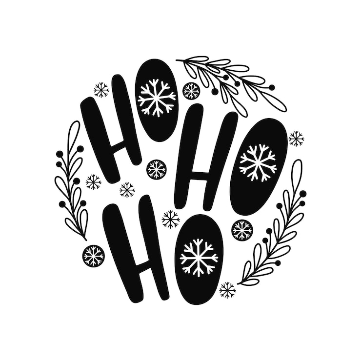 Vector adorno navideño redondo con texto de letras dibujadas a mano ho ho ho decoración navideña en blanco y negro
