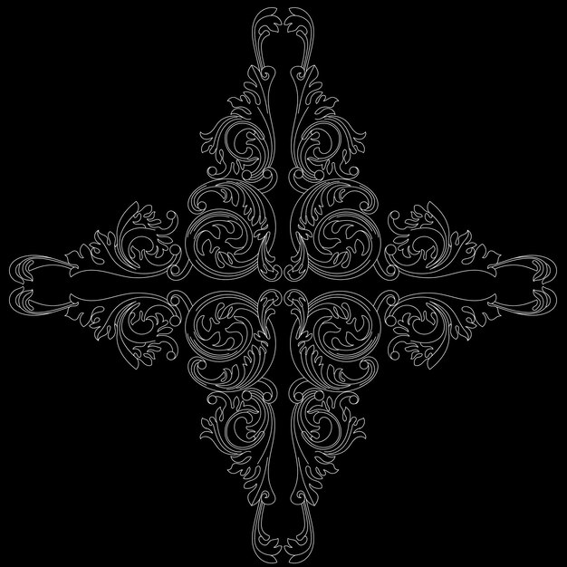 Adorno de pergamino barroco vintage grabado borde floral patrón retro en estilo antiguo. Vector.