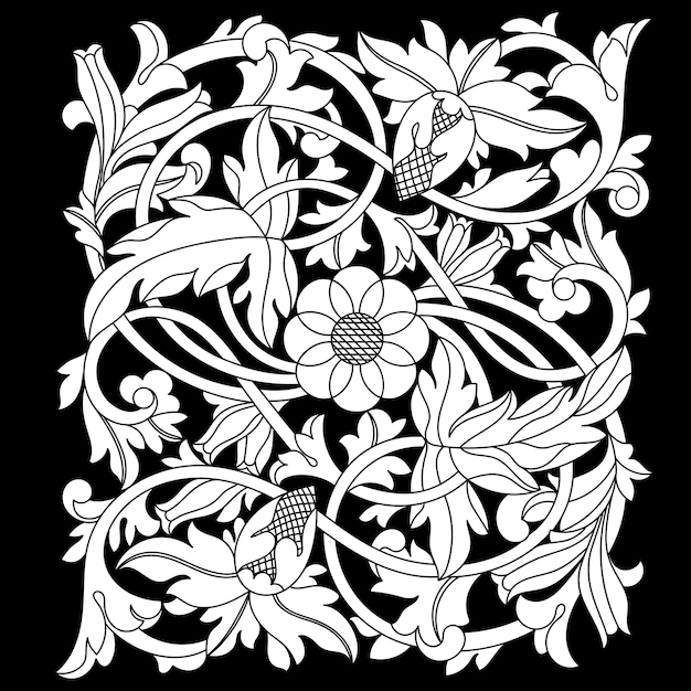 Adorno de pergamino barroco vintage grabado borde floral patrón retro en estilo antiguo. Vector.