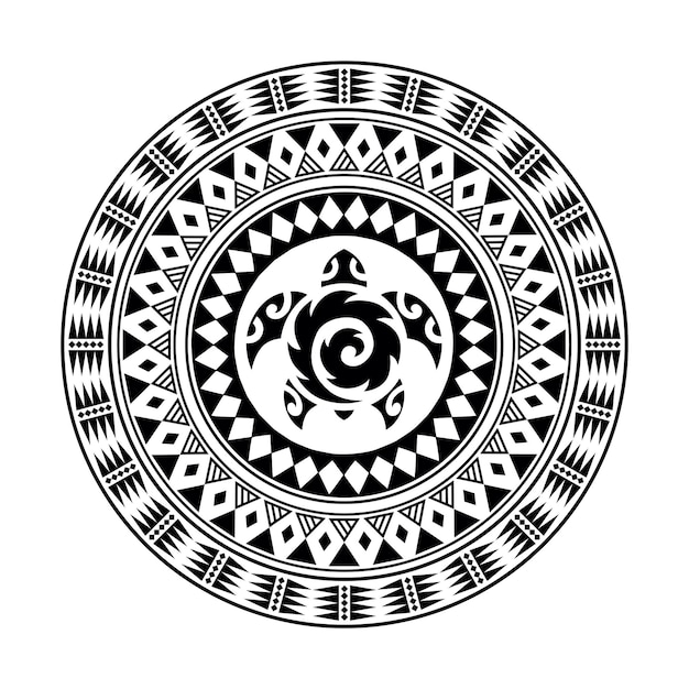 Adorno de tatuaje redondo con tortuga estilo maorí estilo azteca africano o estilo étnico maya