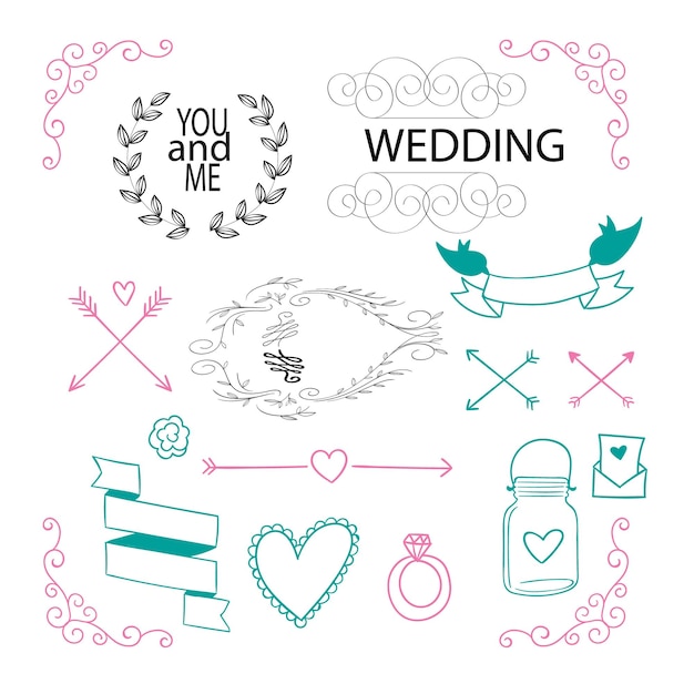 Adornos de álbum de boda dibujados a mano