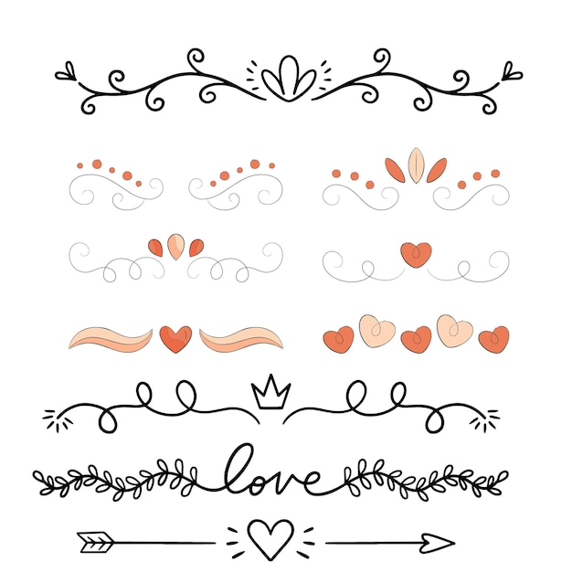 Adornos de álbum de boda dibujados a mano