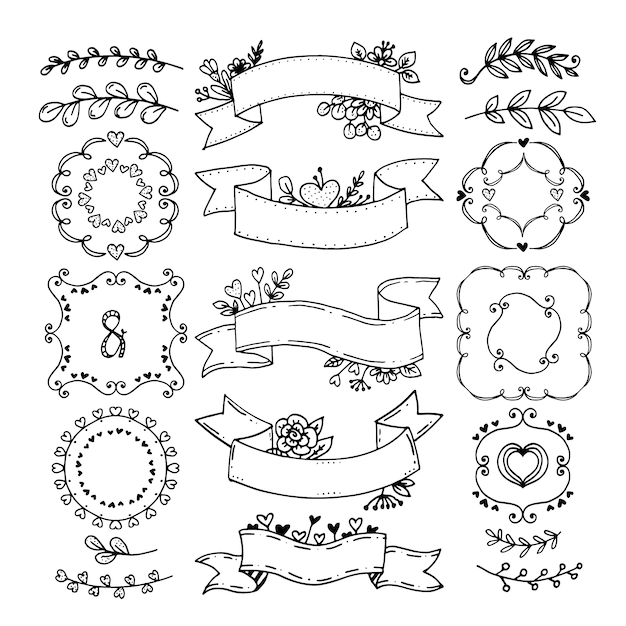 Vector adornos de álbum de boda dibujados a mano