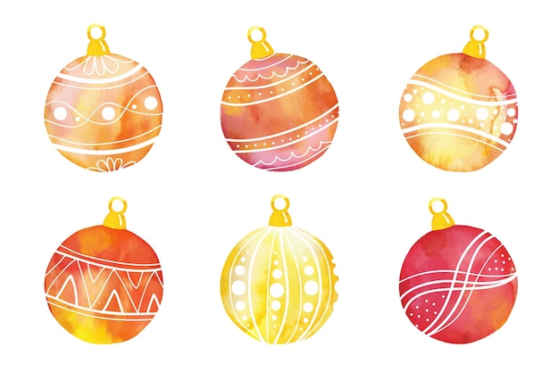 Adornos de bolas de navidad en acuarela