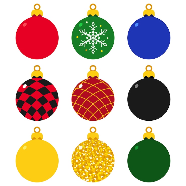 Vector adornos de bolas de navidad para conjunto de dibujos animados de vector de árbol aislado en un fondo blanco.