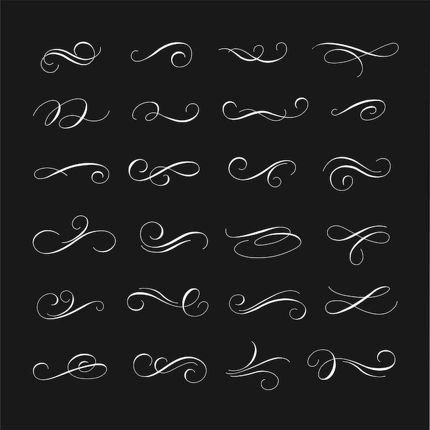 Adornos dibujados a mano Florecimientos simples y remolinos de caligrafía Conjunto de vectores de decoraciones de letras retro